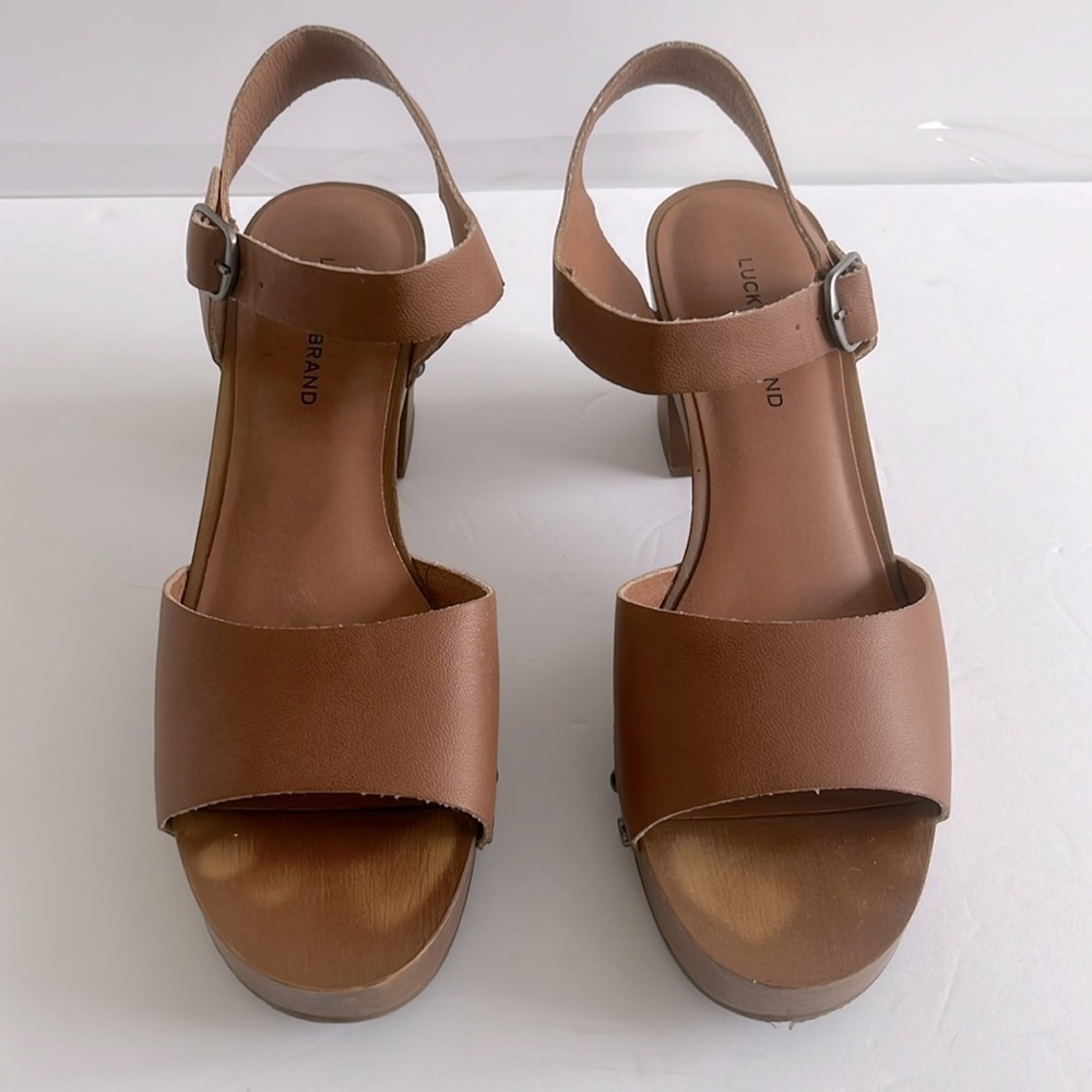 Lucky Brand Shoes Women’s Block Heel Sling Back Brown Summer Sandals Size 8.5 - Picture 3 of 5